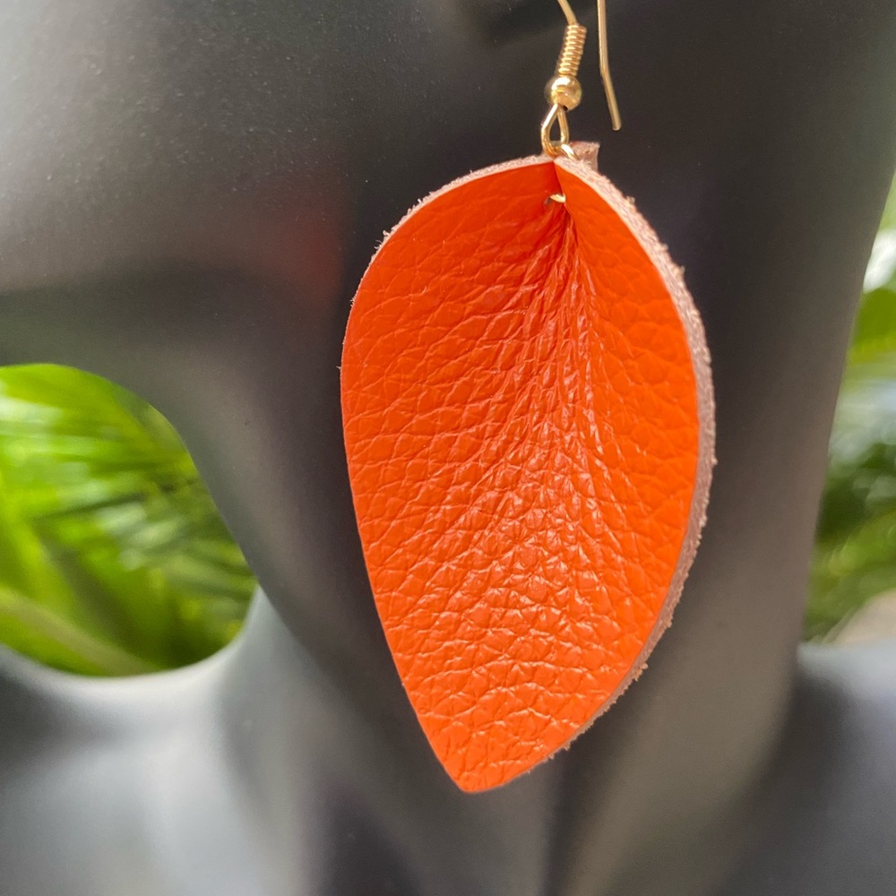-🍊Orange 🍊 Genuine Leather Lightweight Teardrop Earrings